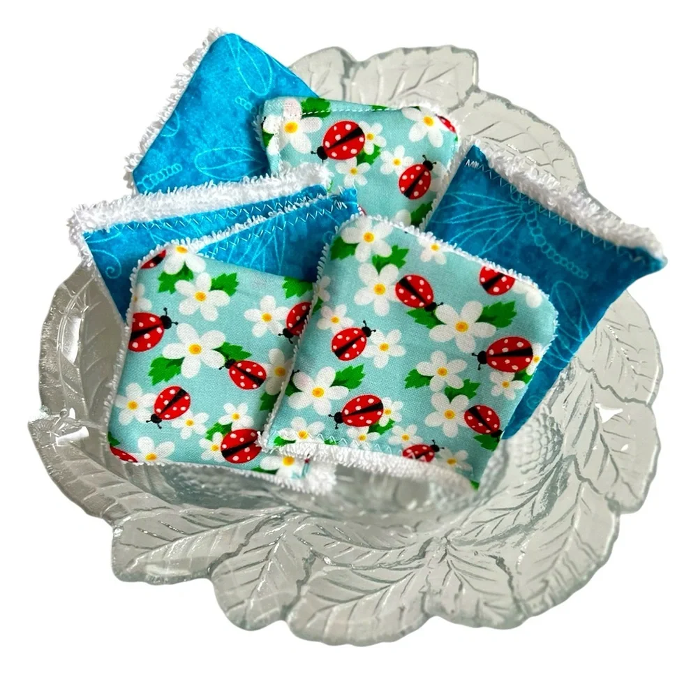 Hand Crafted Colorful Ladybugs Eco Friendly Reusable Facial Makeup Wipes Cotton